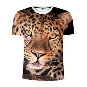 Мужская футболка 3D спортивная с принтом Леопард в Санкт-Петербурге, 100% полиэстер с улучшенными характеристиками | приталенный силуэт, круглая горловина, широкие плечи, сужается к линии бедра | гепард | грация | дикая кошка | добыча | животные | леопард | ловкость | опасность | пятна | хищник | ягуар