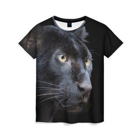 Женская футболка 3D с принтом Пантера в Санкт-Петербурге, 100% полиэфир ( синтетическое хлопкоподобное полотно) | прямой крой, круглый вырез горловины, длина до линии бедер | дикая кошка | добыча | животные | ловкость | охота | пантера | сила | скорость | смекалка | хитрость | хищник