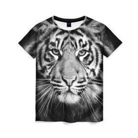 Женская футболка 3D с принтом Красавец тигр в Санкт-Петербурге, 100% полиэфир ( синтетическое хлопкоподобное полотно) | прямой крой, круглый вырез горловины, длина до линии бедер | джунгли | дикая кошка | животные | зверь | король | кровь | мясо | опасность | охотник | тигр | хищник | царь | цирк