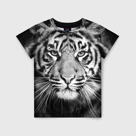 Детская футболка 3D с принтом Красавец тигр в Санкт-Петербурге, 100% гипоаллергенный полиэфир | прямой крой, круглый вырез горловины, длина до линии бедер, чуть спущенное плечо, ткань немного тянется | джунгли | дикая кошка | животные | зверь | король | кровь | мясо | опасность | охотник | тигр | хищник | царь | цирк