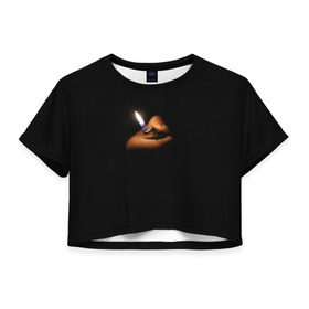 Женская футболка 3D укороченная с принтом Огонёк в Санкт-Петербурге, 100% полиэстер | круглая горловина, длина футболки до линии талии, рукава с отворотами | зажигалка | искра | лампочка | маяк | мгла | ночь | огонёк | огонь | свет | свеча | сумрак | туман | тьма | фонарик