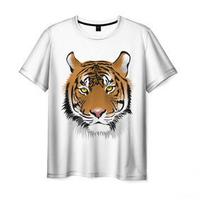Мужская футболка 3D с принтом Морда тигра в Санкт-Петербурге, 100% полиэфир | прямой крой, круглый вырез горловины, длина до линии бедер | зверь | кошка | полосы | тигр | хищник