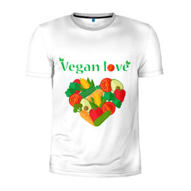 Мужская футболка 3D спортивная с принтом Vegan love в Санкт-Петербурге, 100% полиэстер с улучшенными характеристиками | приталенный силуэт, круглая горловина, широкие плечи, сужается к линии бедра | Тематика изображения на принте: art | vegan | вегетарианство | любовь | овощи | фрукты