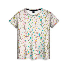 Женская футболка 3D с принтом Цветочные лианы в Санкт-Петербурге, 100% полиэфир ( синтетическое хлопкоподобное полотно) | прямой крой, круглый вырез горловины, длина до линии бедер | весна | лианы | цвета | цветы