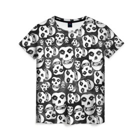 Женская футболка 3D с принтом Misfits в Санкт-Петербурге, 100% полиэфир ( синтетическое хлопкоподобное полотно) | прямой крой, круглый вырез горловины, длина до линии бедер | misfits | skull | swag | группа | рок | сваг | свег | свэг | череп