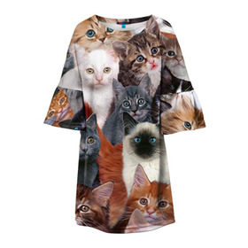 Детское платье 3D с принтом Котики в Санкт-Петербурге, 100% полиэстер | прямой силуэт, чуть расширенный к низу. Круглая горловина, на рукавах — воланы | cat | cats | кот | котик | коты | котята