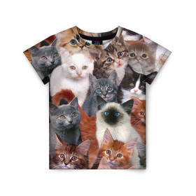 Детская футболка 3D с принтом Котики в Санкт-Петербурге, 100% гипоаллергенный полиэфир | прямой крой, круглый вырез горловины, длина до линии бедер, чуть спущенное плечо, ткань немного тянется | cat | cats | кот | котик | коты | котята