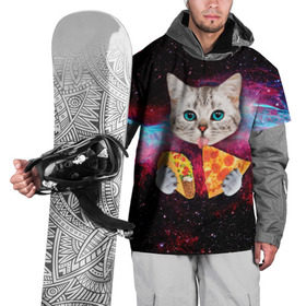 Накидка на куртку 3D с принтом Кот с едой в Санкт-Петербурге, 100% полиэстер |  | art | cat | pizza | space | еда | космос | кот | кот в космосе | кот с едой | котенок | котик | пицца