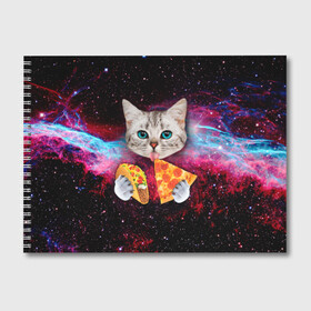 Альбом для рисования с принтом Кот с едой в Санкт-Петербурге, 100% бумага
 | матовая бумага, плотность 200 мг. | art | cat | pizza | space | еда | космос | кот | кот в космосе | кот с едой | котенок | котик | пицца