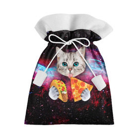 Подарочный 3D мешок с принтом Кот с едой в Санкт-Петербурге, 100% полиэстер | Размер: 29*39 см | art | cat | pizza | space | еда | космос | кот | кот в космосе | кот с едой | котенок | котик | пицца