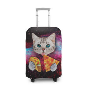 Чехол для чемодана 3D с принтом Кот с едой в Санкт-Петербурге, 86% полиэфир, 14% спандекс | двустороннее нанесение принта, прорези для ручек и колес | art | cat | pizza | space | еда | космос | кот | кот в космосе | кот с едой | котенок | котик | пицца