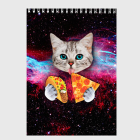 Скетчбук с принтом Кот с едой в Санкт-Петербурге, 100% бумага
 | 48 листов, плотность листов — 100 г/м2, плотность картонной обложки — 250 г/м2. Листы скреплены сверху удобной пружинной спиралью | Тематика изображения на принте: art | cat | pizza | space | еда | космос | кот | кот в космосе | кот с едой | котенок | котик | пицца