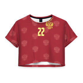 Женская футболка 3D укороченная с принтом Артем Дзюба (сборная России) в Санкт-Петербурге, 100% полиэстер | круглая горловина, длина футболки до линии талии, рукава с отворотами | 22 | dzyuba | зенит | россия | рф | сборная