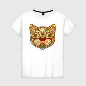 Женская футболка хлопок с принтом Кот в Санкт-Петербурге, 100% хлопок | прямой крой, круглый вырез горловины, длина до линии бедер, слегка спущенное плечо | абстрактные | кот