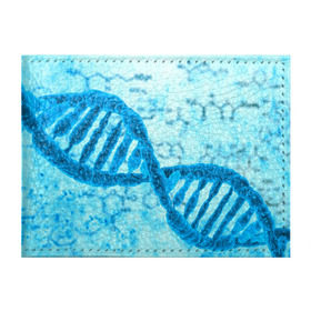 Обложка для студенческого билета с принтом ДНК в Санкт-Петербурге, натуральная кожа | Размер: 11*8 см; Печать на всей внешней стороне | Тематика изображения на принте: абстракция | биология | днк | молекула | синяя.цепочка | формула