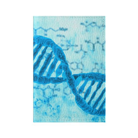 Обложка для паспорта матовая кожа с принтом ДНК в Санкт-Петербурге, натуральная матовая кожа | размер 19,3 х 13,7 см; прозрачные пластиковые крепления | Тематика изображения на принте: абстракция | биология | днк | молекула | синяя.цепочка | формула