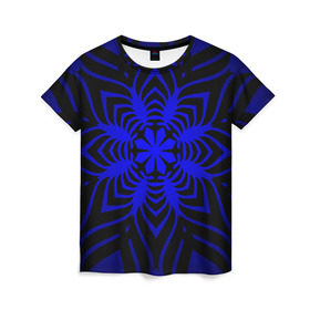 Женская футболка 3D с принтом Трайбл узор в Санкт-Петербурге, 100% полиэфир ( синтетическое хлопкоподобное полотно) | прямой крой, круглый вырез горловины, длина до линии бедер | градиент | синий | цветок | черный