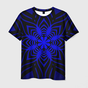 Мужская футболка 3D с принтом Трайбл узор в Санкт-Петербурге, 100% полиэфир | прямой крой, круглый вырез горловины, длина до линии бедер | градиент | синий | цветок | черный