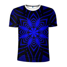 Мужская футболка 3D спортивная с принтом Трайбл узор в Санкт-Петербурге, 100% полиэстер с улучшенными характеристиками | приталенный силуэт, круглая горловина, широкие плечи, сужается к линии бедра | градиент | синий | цветок | черный