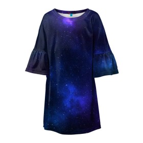 Детское платье 3D с принтом Звёздное небо в Санкт-Петербурге, 100% полиэстер | прямой силуэт, чуть расширенный к низу. Круглая горловина, на рукавах — воланы | Тематика изображения на принте: вселенная | галактика | звёзды | камета | космос | метеориты | метеоры | небо | ночь | солнечная система