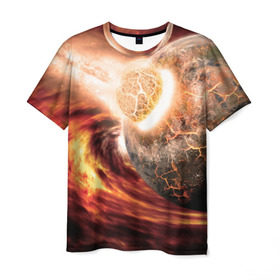 Мужская футболка 3D с принтом Падение метеорита в Санкт-Петербурге, 100% полиэфир | прямой крой, круглый вырез горловины, длина до линии бедер | астероид | вселенная | галактика | звезды | катастрофа | планеты | туманность