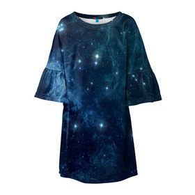 Детское платье 3D с принтом Слияние галактик в Санкт-Петербурге, 100% полиэстер | прямой силуэт, чуть расширенный к низу. Круглая горловина, на рукавах — воланы | Тематика изображения на принте: вселенная | галактика | звёзды | комета | космос | метеориты | метеоры | созвездия
