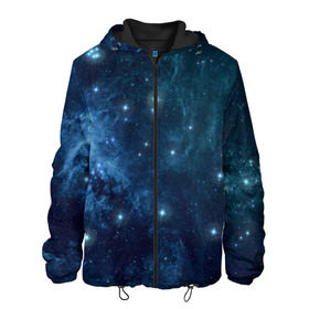 Мужская куртка 3D с принтом Слияние галактик в Санкт-Петербурге, ткань верха — 100% полиэстер, подклад — флис | прямой крой, подол и капюшон оформлены резинкой с фиксаторами, два кармана без застежек по бокам, один большой потайной карман на груди. Карман на груди застегивается на липучку | вселенная | галактика | звёзды | комета | космос | метеориты | метеоры | созвездия