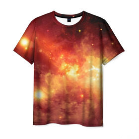 Мужская футболка 3D с принтом Пылающий космос в Санкт-Петербурге, 100% полиэфир | прямой крой, круглый вырез горловины, длина до линии бедер | вселенная | вспышка | галактика | звёзды | комета | космос | метеориты | метеоры | огонь | пламя | планеты | свет