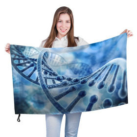 Флаг 3D с принтом Молекула ДНК в Санкт-Петербурге, 100% полиэстер | плотность ткани — 95 г/м2, размер — 67 х 109 см. Принт наносится с одной стороны | dna | биохимия | внешность | ген | генетика | днк | молекула | наследственность | спираль | способности | структура | характер | черты