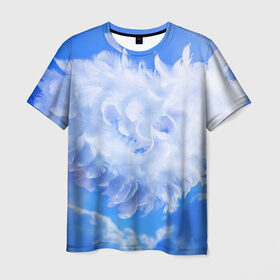 Мужская футболка 3D с принтом Сердце в Санкт-Петербурге, 100% полиэфир | прямой крой, круглый вырез горловины, длина до линии бедер | голубая | любовь | небо | новая | перья | сердце