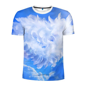 Мужская футболка 3D спортивная с принтом Сердце в Санкт-Петербурге, 100% полиэстер с улучшенными характеристиками | приталенный силуэт, круглая горловина, широкие плечи, сужается к линии бедра | Тематика изображения на принте: голубая | любовь | небо | новая | перья | сердце