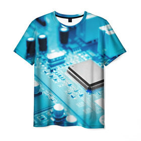 Мужская футболка 3D с принтом Материнская плата в Санкт-Петербурге, 100% полиэфир | прямой крой, круглый вырез горловины, длина до линии бедер | микросхема | синий | фото