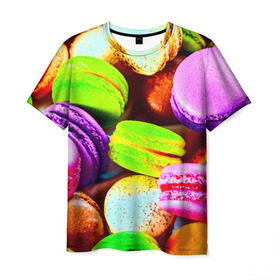 Мужская футболка 3D с принтом Макароны в Санкт-Петербурге, 100% полиэфир | прямой крой, круглый вырез горловины, длина до линии бедер | макаруны | печенье | разноцветный