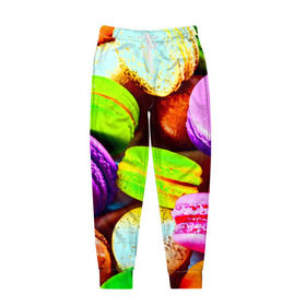 Мужские брюки 3D с принтом Макароны в Санкт-Петербурге, 100% полиэстер | манжеты по низу, эластичный пояс регулируется шнурком, по бокам два кармана без застежек, внутренняя часть кармана из мелкой сетки | макаруны | печенье | разноцветный