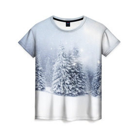 Женская футболка 3D с принтом Зимняя пора в Санкт-Петербурге, 100% полиэфир ( синтетическое хлопкоподобное полотно) | прямой крой, круглый вырез горловины, длина до линии бедер | вьюга | горы | зима | лес | метель | мороз | пейзаж | пурга | снег | снегопад | сосулька | стужа | сугроб | холод