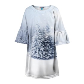 Детское платье 3D с принтом Зимняя пора в Санкт-Петербурге, 100% полиэстер | прямой силуэт, чуть расширенный к низу. Круглая горловина, на рукавах — воланы | вьюга | горы | зима | лес | метель | мороз | пейзаж | пурга | снег | снегопад | сосулька | стужа | сугроб | холод