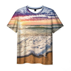 Мужская футболка 3D с принтом Красочный закат в Санкт-Петербурге, 100% полиэфир | прямой крой, круглый вырез горловины, длина до линии бедер | sunrise | sunset | touchdown | волны | восход солнца | закат | красота | лето | море | небо | облака | океан | отдых | отпуск | пена | песок | прилив | природа | путешествие | рассвет | солнце | туризм