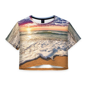 Женская футболка 3D укороченная с принтом Красочный закат в Санкт-Петербурге, 100% полиэстер | круглая горловина, длина футболки до линии талии, рукава с отворотами | sunrise | sunset | touchdown | волны | восход солнца | закат | красота | лето | море | небо | облака | океан | отдых | отпуск | пена | песок | прилив | природа | путешествие | рассвет | солнце | туризм