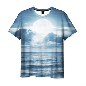 Мужская футболка 3D с принтом Солнце садится в Санкт-Петербурге, 100% полиэфир | прямой крой, круглый вырез горловины, длина до линии бедер | луна | море | ночь | пейзаж