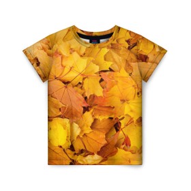 Детская футболка 3D с принтом Золотая листва в Санкт-Петербурге, 100% гипоаллергенный полиэфир | прямой крой, круглый вырез горловины, длина до линии бедер, чуть спущенное плечо, ткань немного тянется | жёлтый осень | золото | листья