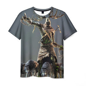 Мужская футболка 3D с принтом Леший в Санкт-Петербурге, 100% полиэфир | прямой крой, круглый вырез горловины, длина до линии бедер | gerald | wild hunt | witcher | ведьмак | геральд | дикая охота