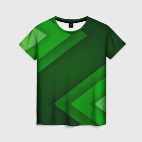 Женская футболка 3D с принтом Зелёные стрелы в Санкт-Петербурге, 100% полиэфир ( синтетическое хлопкоподобное полотно) | прямой крой, круглый вырез горловины, длина до линии бедер | геометрия | зеленый | полосы