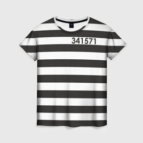 Женская футболка 3D с принтом Заключенный в Санкт-Петербурге, 100% полиэфир ( синтетическое хлопкоподобное полотно) | прямой крой, круглый вырез горловины, длина до линии бедер | заключенный | полосатый | тюремная форма | форма