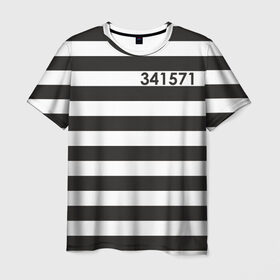 Мужская футболка 3D с принтом Заключенный в Санкт-Петербурге, 100% полиэфир | прямой крой, круглый вырез горловины, длина до линии бедер | заключенный | полосатый | тюремная форма | форма