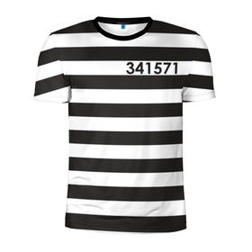Мужская футболка 3D спортивная с принтом Заключенный в Санкт-Петербурге, 100% полиэстер с улучшенными характеристиками | приталенный силуэт, круглая горловина, широкие плечи, сужается к линии бедра | заключенный | полосатый | тюремная форма | форма