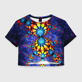 Женская футболка 3D укороченная с принтом Узорный фон в Санкт-Петербурге, 100% полиэстер | круглая горловина, длина футболки до линии талии, рукава с отворотами | круги | разноцветный | фракталы | яркий