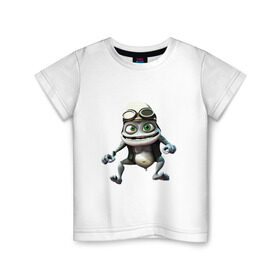Детская футболка хлопок с принтом Сумасшедшая лягушка гонщик в Санкт-Петербурге, 100% хлопок | круглый вырез горловины, полуприлегающий силуэт, длина до линии бедер | crazy frog | байкер | мотоцикл