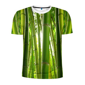 Мужская футболка 3D спортивная с принтом Бамбук в Санкт-Петербурге, 100% полиэстер с улучшенными характеристиками | приталенный силуэт, круглая горловина, широкие плечи, сужается к линии бедра | бамбук | зеленая | растения