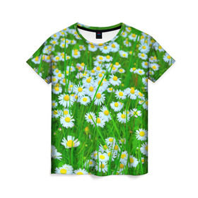 Женская футболка 3D с принтом Ромашки в Санкт-Петербурге, 100% полиэфир ( синтетическое хлопкоподобное полотно) | прямой крой, круглый вырез горловины, длина до линии бедер | поле | природа | ромашка | цветы
