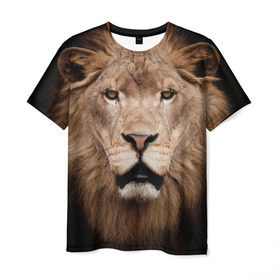 Мужская футболка 3D с принтом Царь зверей в Санкт-Петербурге, 100% полиэфир | прямой крой, круглый вырез горловины, длина до линии бедер | власть | дикая кошка | животное | король джунглей | лев | львица | мощь | мудрость | охотник | сила | хитрость | хищник | царь зверей